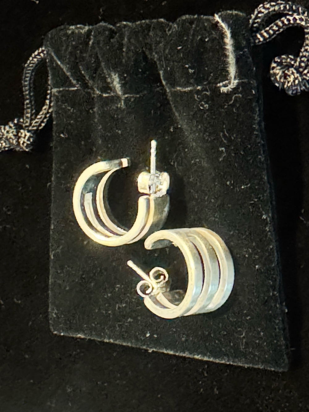 Sterling silver triple hoop huggie earrings